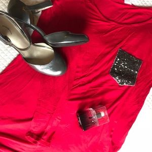 Cherry 🍒 Red sparkle pocket shirt -NWOT